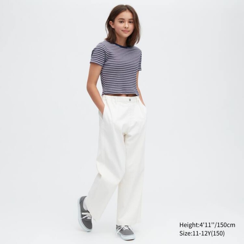 Kids' Uniqlo Ribbed Striped Cropped T Shirts Blue | EQHR-32458