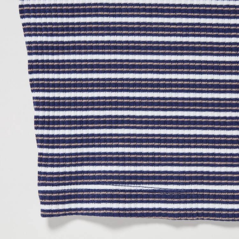 Kids' Uniqlo Ribbed Striped Cropped T Shirts Blue | EQHR-32458