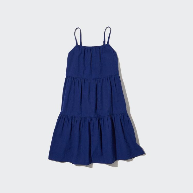 Kids' Uniqlo Seersucker Camisole Dress Blue | SBQE-64510