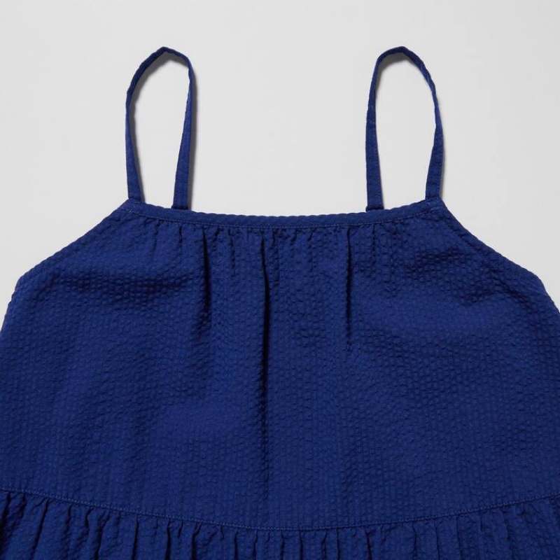 Kids' Uniqlo Seersucker Camisole Dress Blue | SBQE-64510