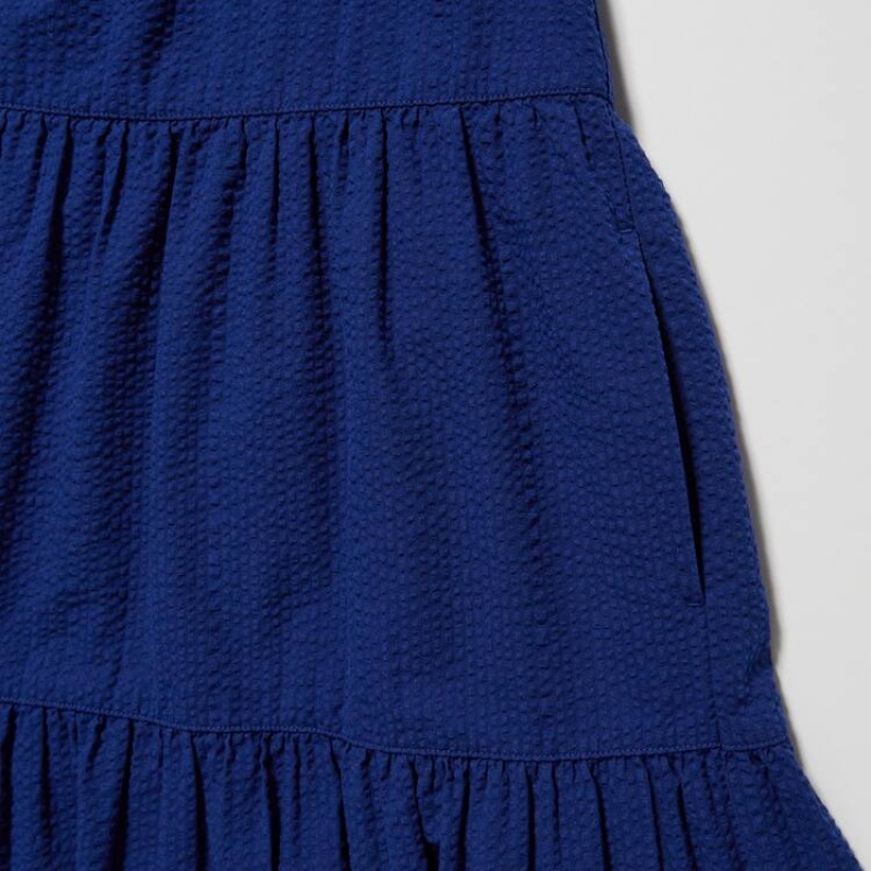 Kids' Uniqlo Seersucker Camisole Dress Blue | SBQE-64510