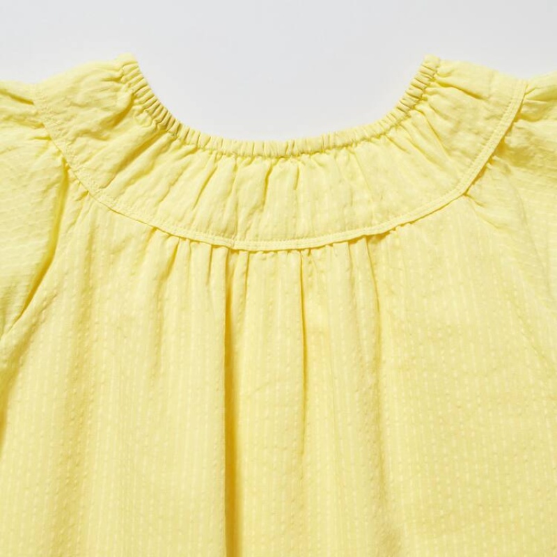 Kids' Uniqlo Seersucker Gathered Short Sleeved Dress Yellow | ZXNH-48509