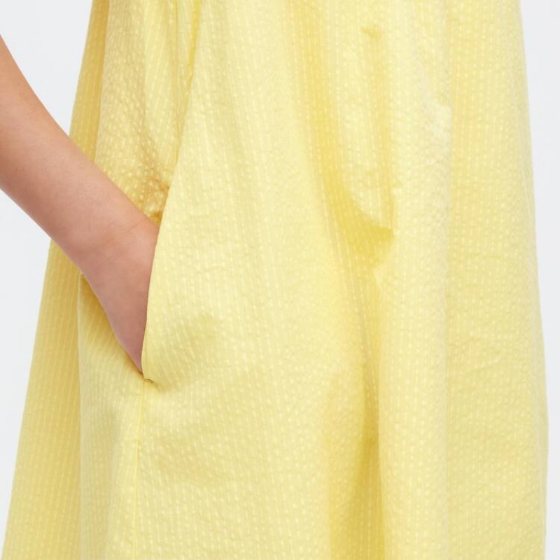 Kids' Uniqlo Seersucker Gathered Short Sleeved Dress Yellow | ZXNH-48509