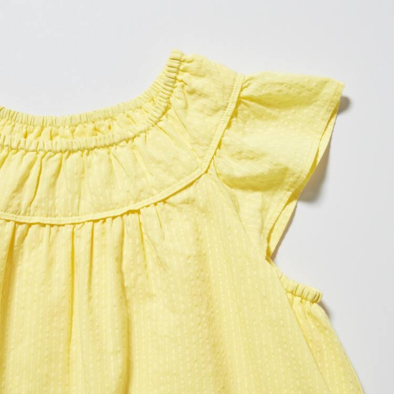 Kids' Uniqlo Seersucker Gathered Short Sleeved Dress Yellow | ZXNH-48509