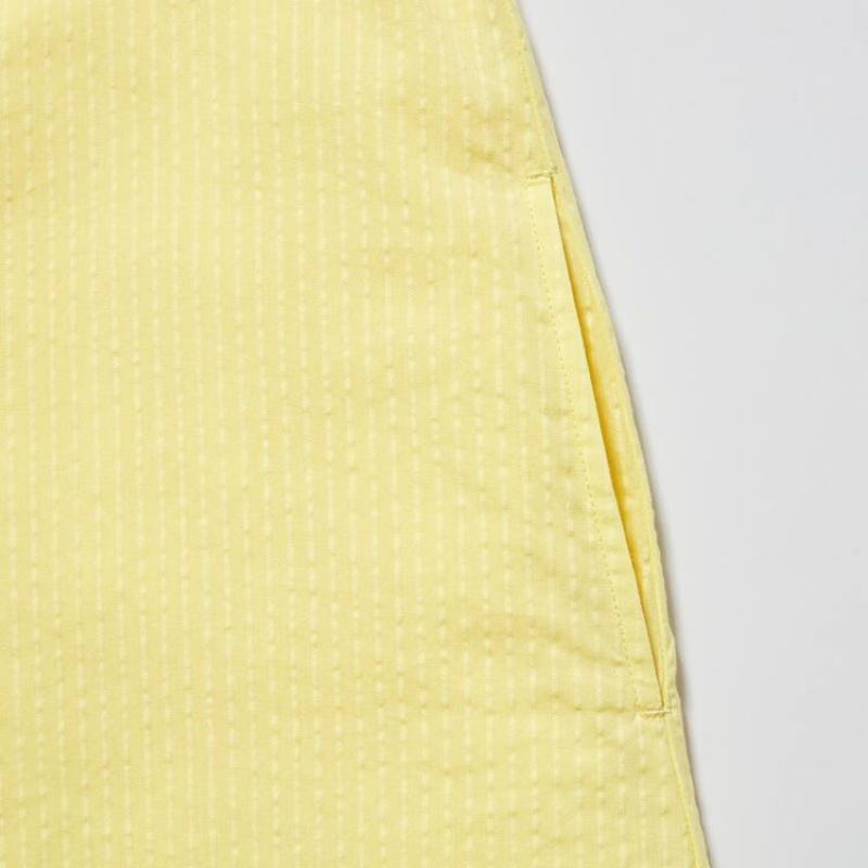 Kids' Uniqlo Seersucker Gathered Short Sleeved Dress Yellow | ZXNH-48509