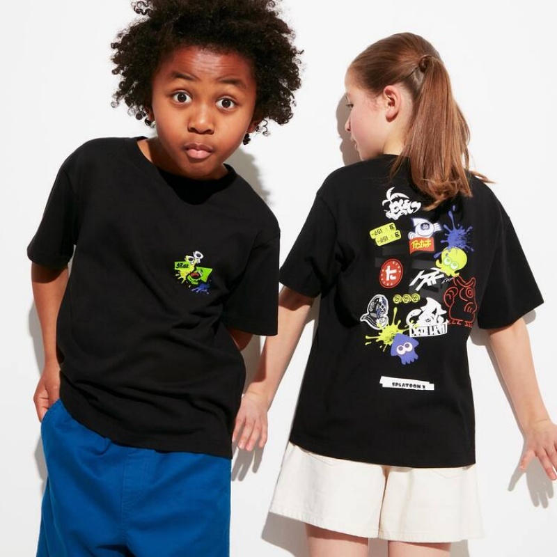 Kids\' Uniqlo Splatoon 3 Ut Graphic T Shirts Black | QYFR-20738