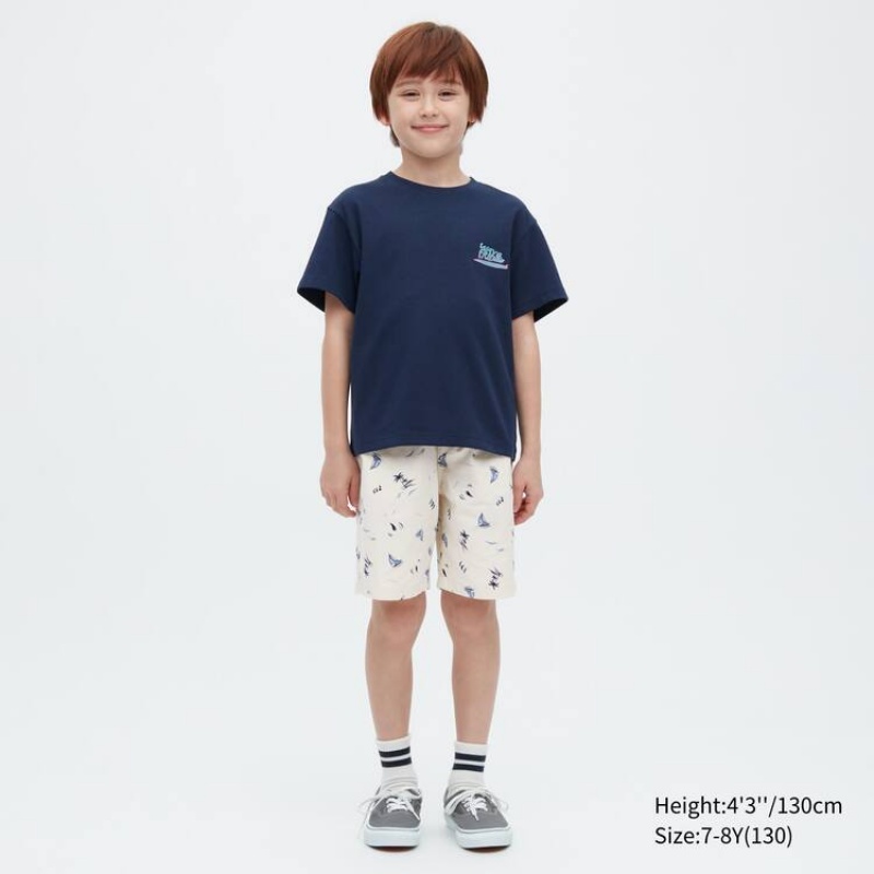 Kids' Uniqlo Stretch Printed Easy Shorts White | XDKT-72053