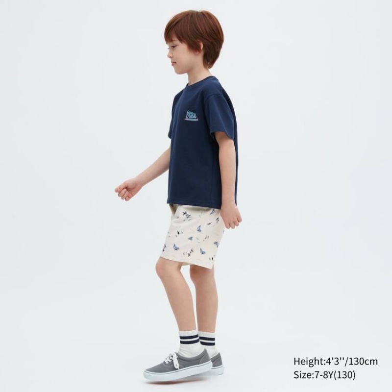 Kids' Uniqlo Stretch Printed Easy Shorts White | XDKT-72053