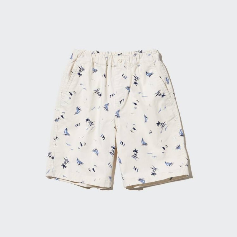 Kids' Uniqlo Stretch Printed Easy Shorts White | XDKT-72053