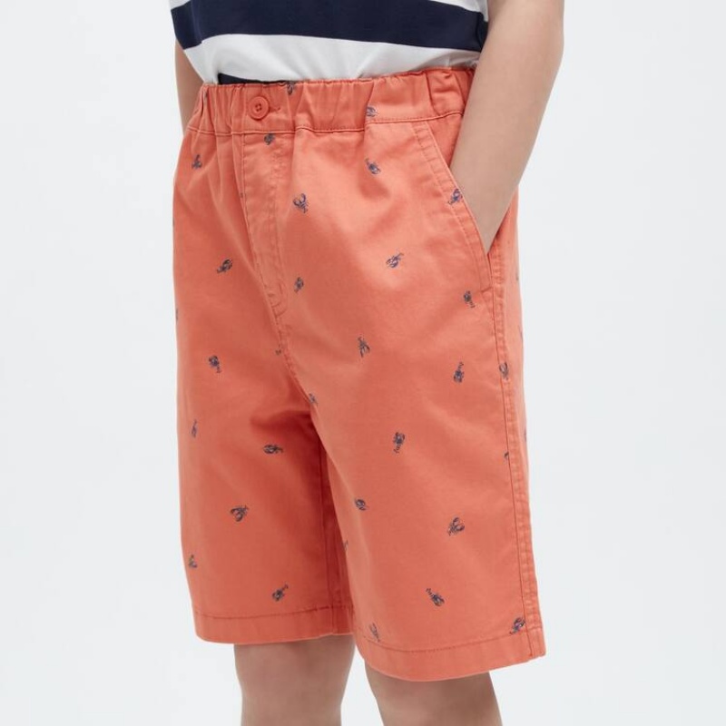 Kids' Uniqlo Stretch Printed Easy Shorts Orange | RUSE-96013