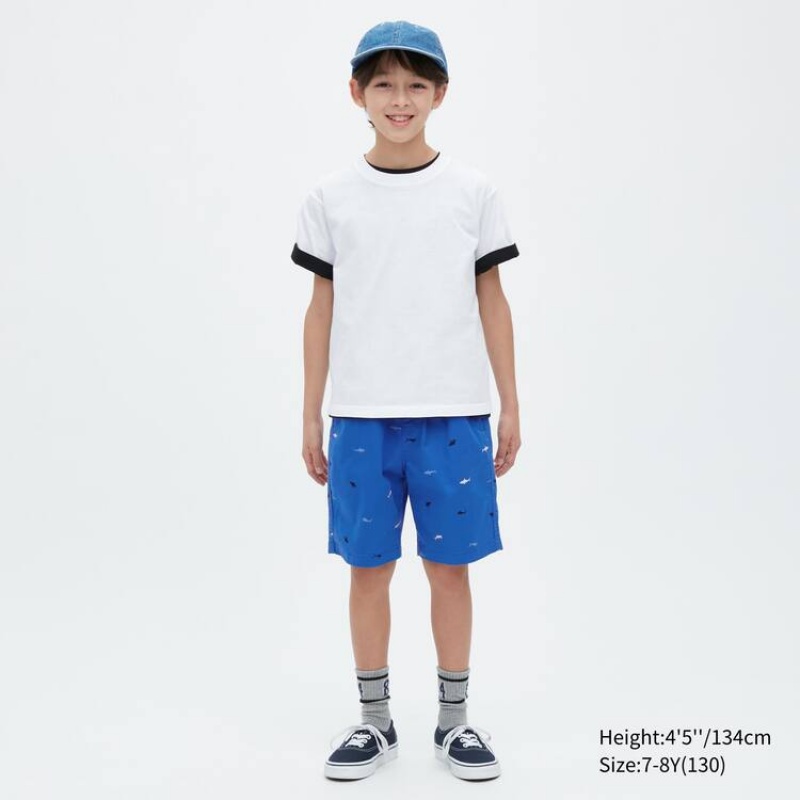 Kids' Uniqlo Stretch Printed Easy Shorts Blue | JVMB-14859