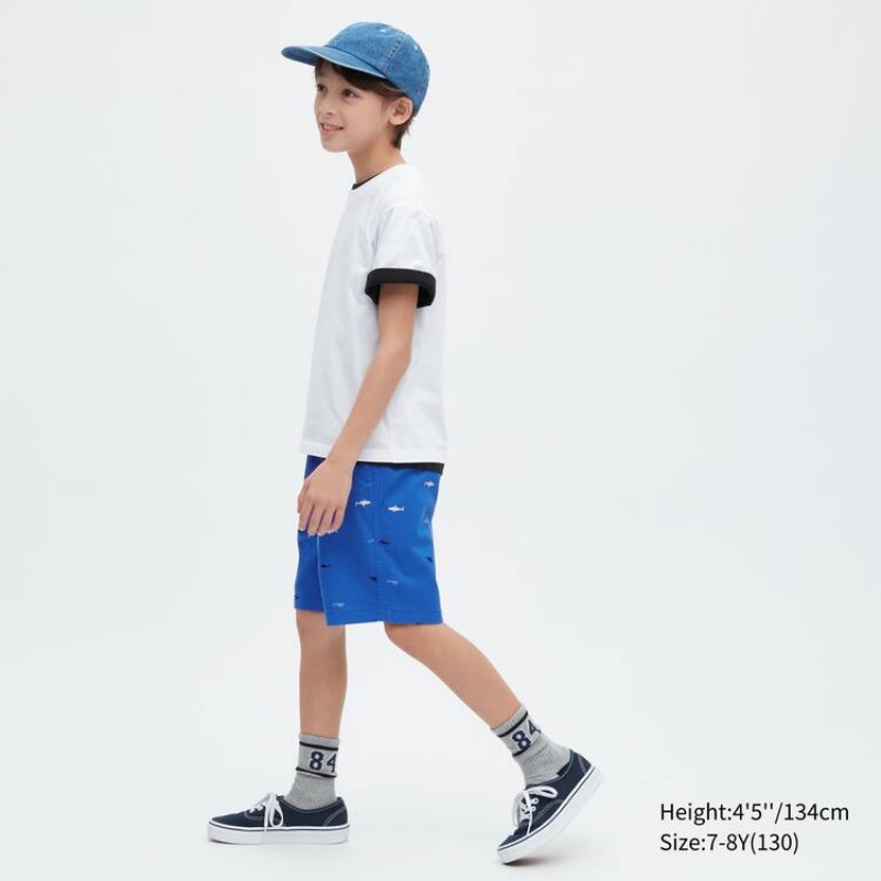 Kids' Uniqlo Stretch Printed Easy Shorts Blue | JVMB-14859