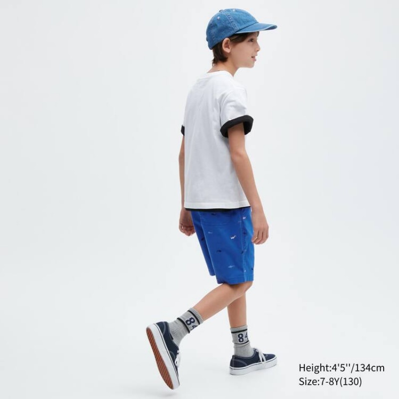 Kids' Uniqlo Stretch Printed Easy Shorts Blue | JVMB-14859