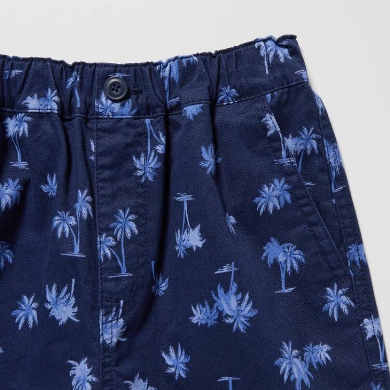 Kids' Uniqlo Stretch Printed Easy Shorts Navy | BGZN-29546