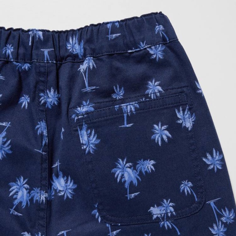 Kids' Uniqlo Stretch Printed Easy Shorts Navy | BGZN-29546