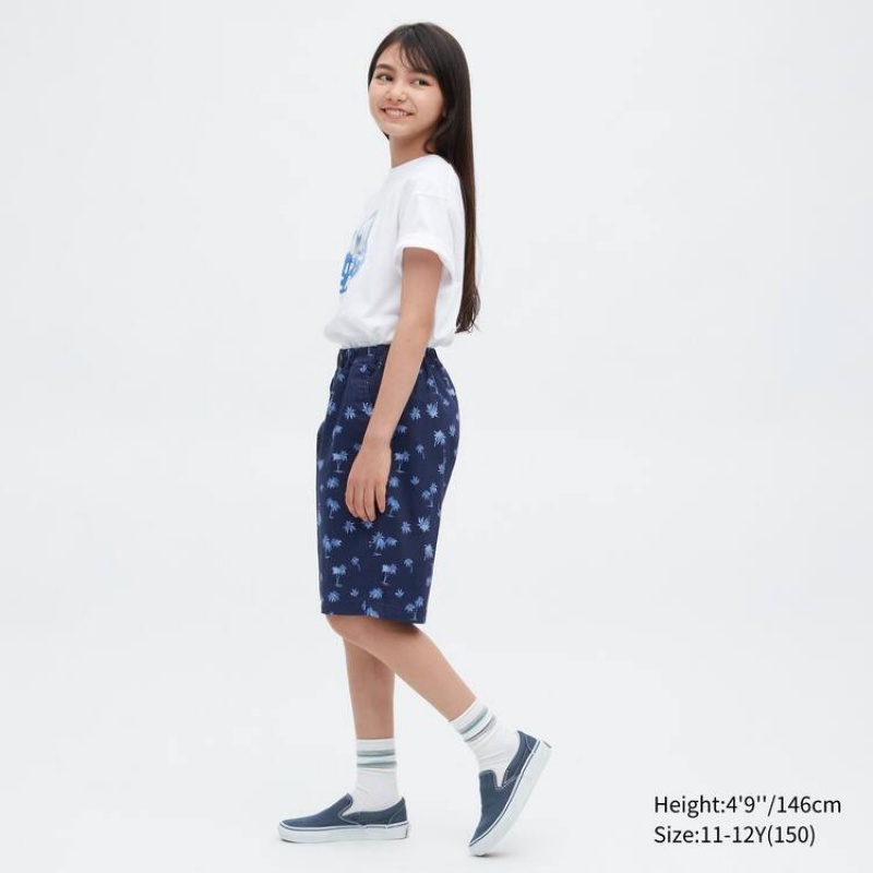 Kids' Uniqlo Stretch Printed Easy Shorts Navy | BGZN-29546