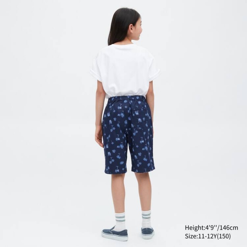 Kids' Uniqlo Stretch Printed Easy Shorts Navy | BGZN-29546