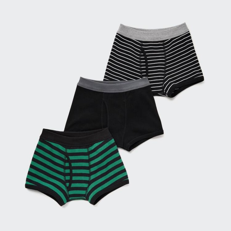 Kids\' Uniqlo Striped Boxer (Three Pairs) Underwear Black / Green / Grey | OKHG-18029