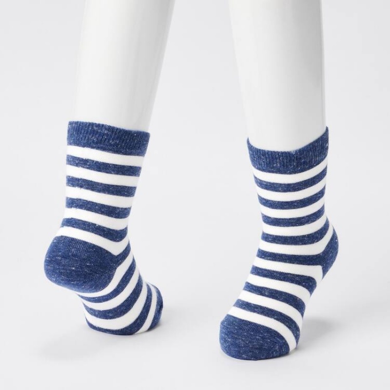 Kids' Uniqlo Striped Regular (Three Pairs) Socks Blue / White / Black | JIMR-90243