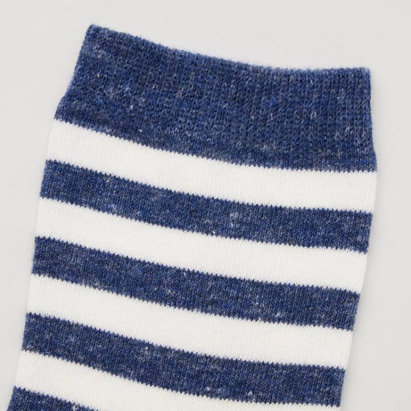 Kids' Uniqlo Striped Regular (Three Pairs) Socks Blue / White / Black | JIMR-90243