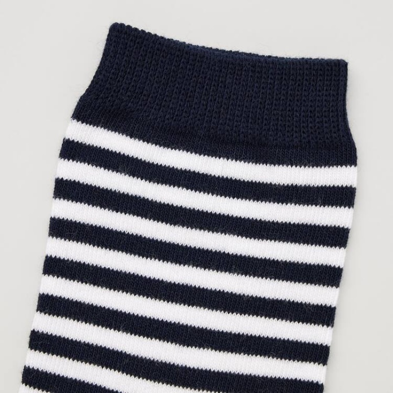 Kids' Uniqlo Striped Regular (Three Pairs) Socks Blue / White / Black | JIMR-90243