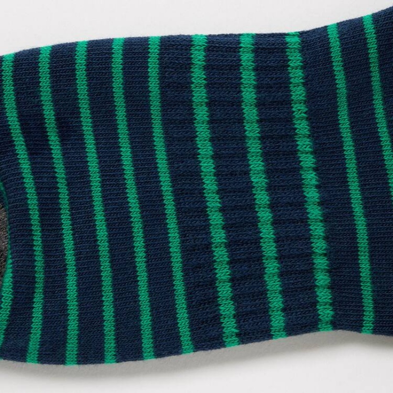 Kids' Uniqlo Striped Short (Three Pairs) Socks Blue / White / Green | CRWA-70465