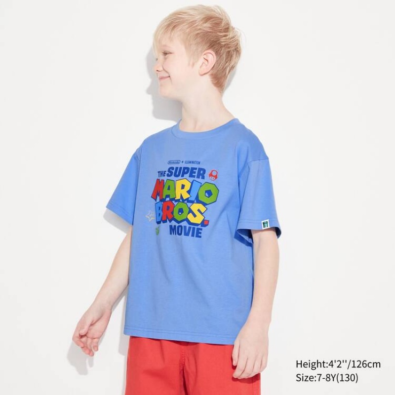 Kids' Uniqlo The Super Mario Bros Movie Ut Graphic T Shirts Blue | SIDG-14360