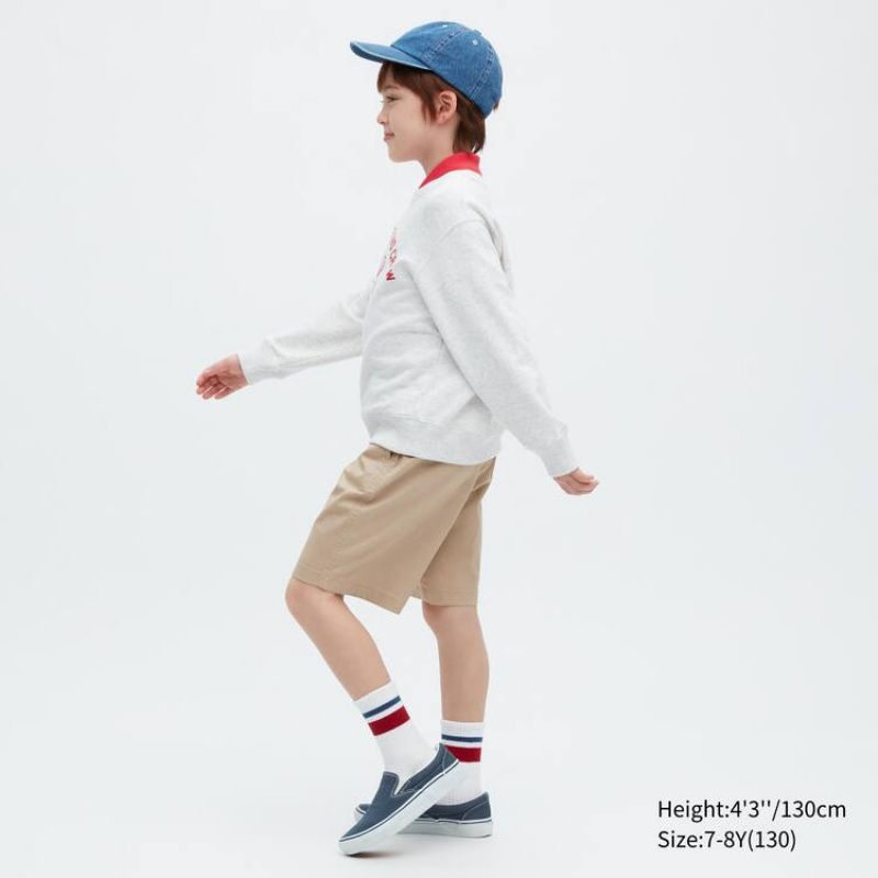 Kids' Uniqlo Twill Stretch Easy Shorts Beige | BODN-35748