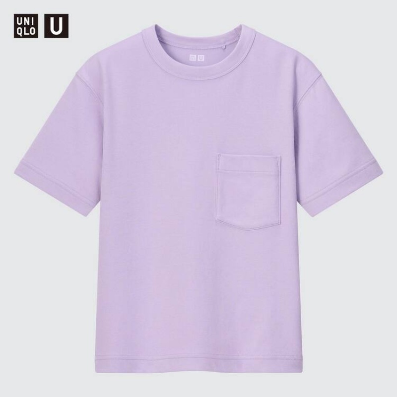 Kids\' Uniqlo U Airism Cotton Crew Neck (2021 Season) T Shirts Purple | KAYS-14852