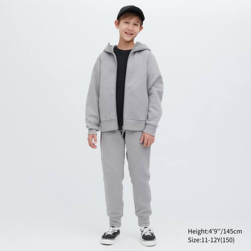 Kids' Uniqlo Ultra Stretch Dry Sweat Zipped Hoodie Grey | STFQ-90165