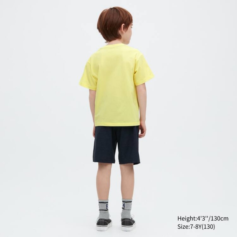 Kids' Uniqlo Ultra Stretch Dry-ex Crew Neck Short Sleeved T Shirts Yellow | RGDK-59301