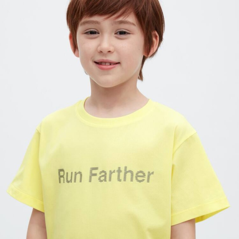 Kids' Uniqlo Ultra Stretch Dry-ex Crew Neck Short Sleeved T Shirts Yellow | RGDK-59301