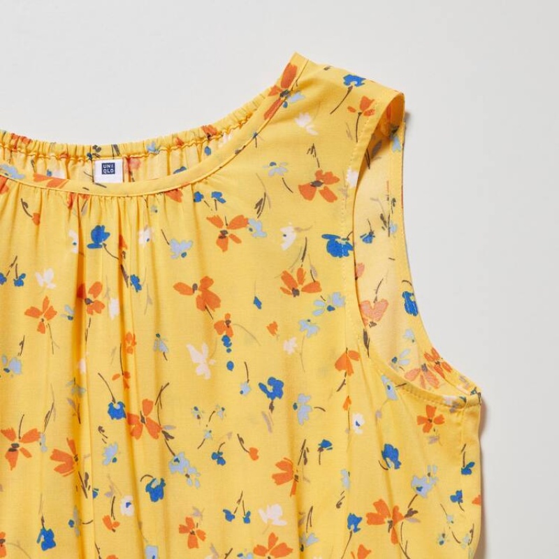 Kids' Uniqlo Viscose Flower Printed Sleeveless Dress Yellow | MVSZ-20861