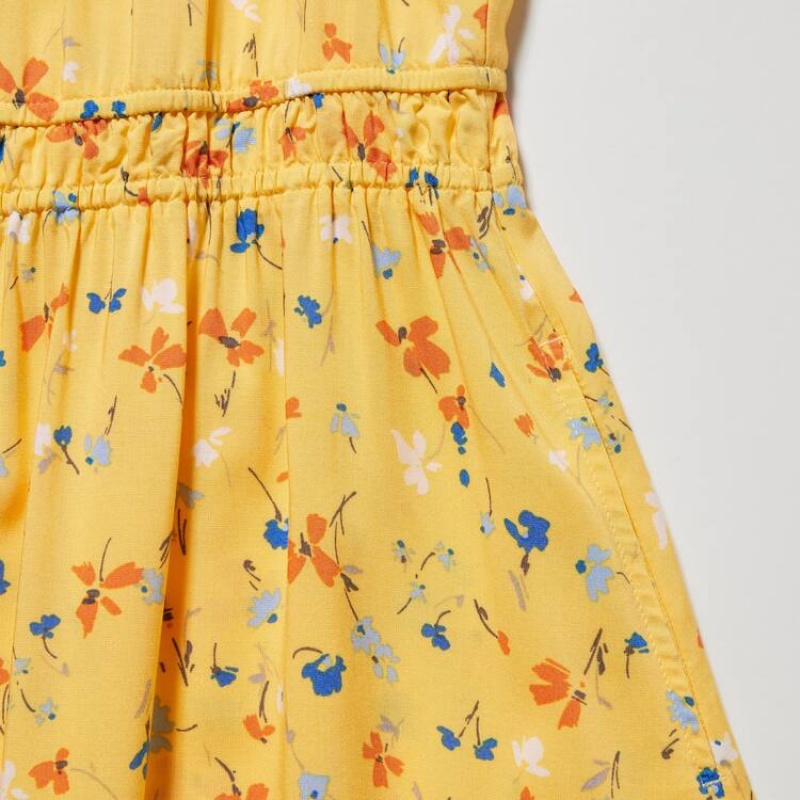 Kids' Uniqlo Viscose Flower Printed Sleeveless Dress Yellow | MVSZ-20861