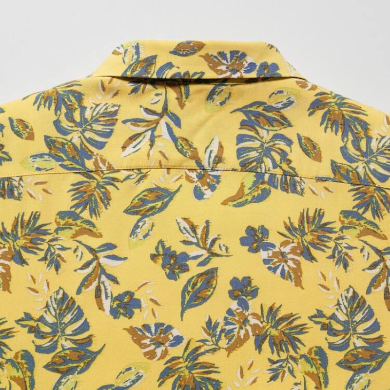 Kids' Uniqlo Viscose Printed Open Collar Short Sleeved Shirts Yellow | IROC-75869