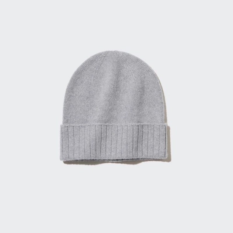 Men\'s Uniqlo 100% Cashmere Knitted Beanie Light Grey | GCQS-63475