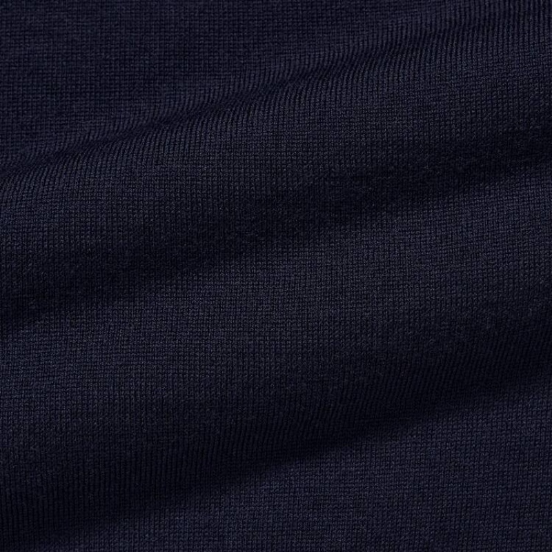 Men's Uniqlo 100% Extra Fine Merino Collar Jumpers Navy | FNGV-30742