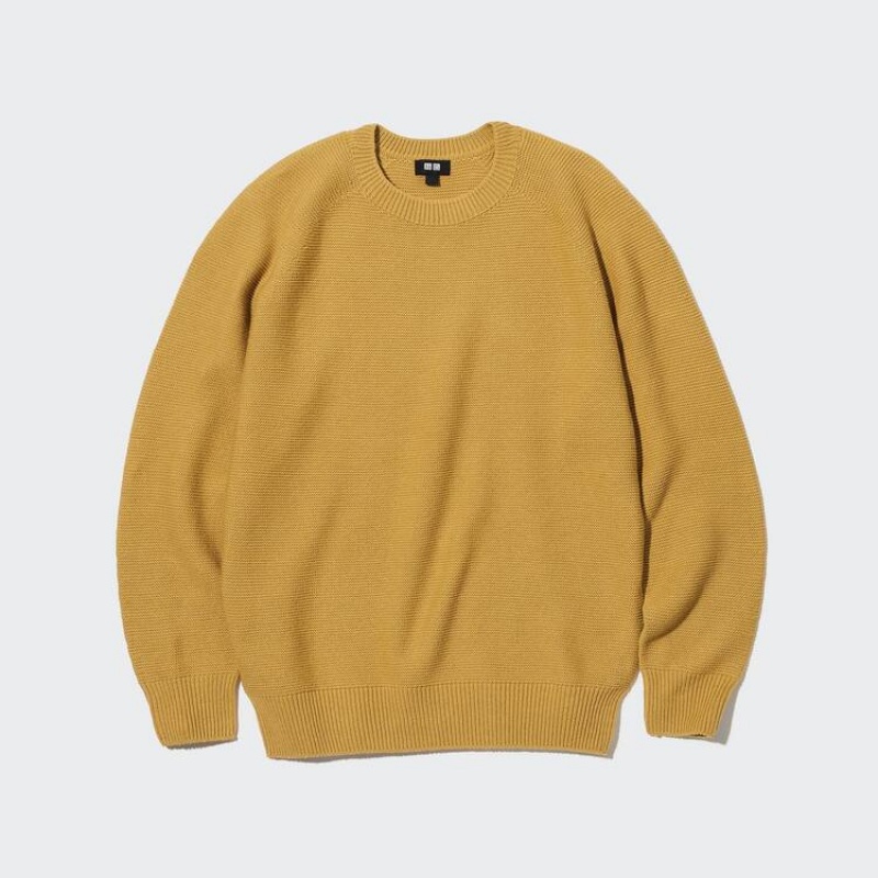 Men\'s Uniqlo 3d Knit Seamless Crew Neck Jumpers Yellow | GPWL-41702