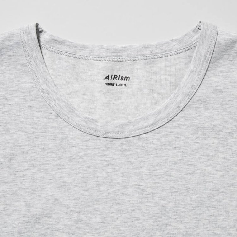 Men's Uniqlo Airism Cotton Crew Neck Short Sleeved T Shirts Grey | GCQN-95810