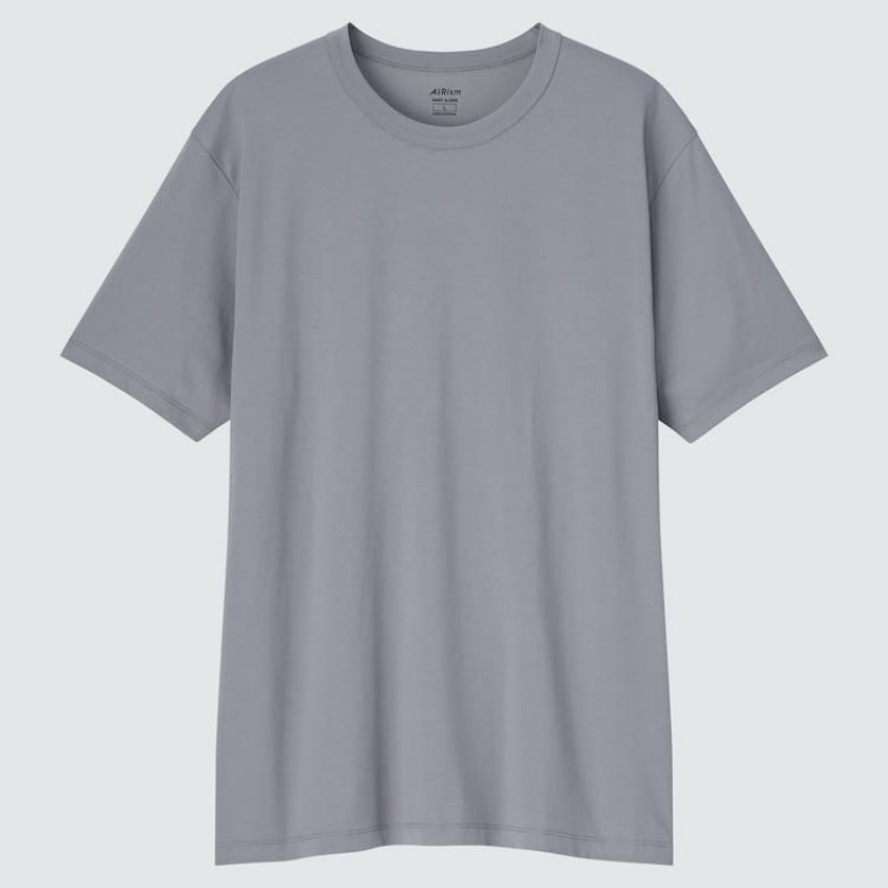 Men\'s Uniqlo Airism Cotton Crew Neck T Shirts Grey | YLEH-78914