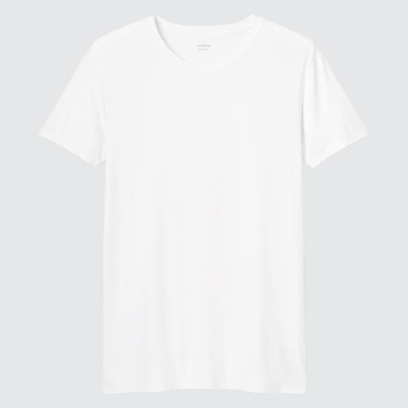 Men's Uniqlo Airism Crew Neck Short Sleeved T Shirts White | KRZS-53620