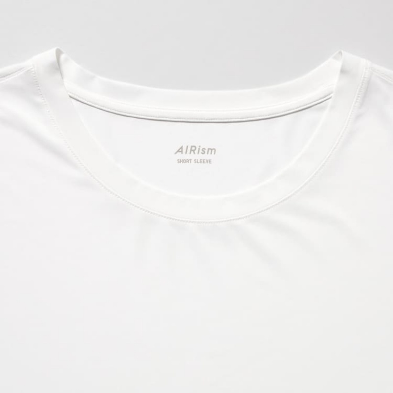 Men's Uniqlo Airism Crew Neck Short Sleeved T Shirts White | KRZS-53620