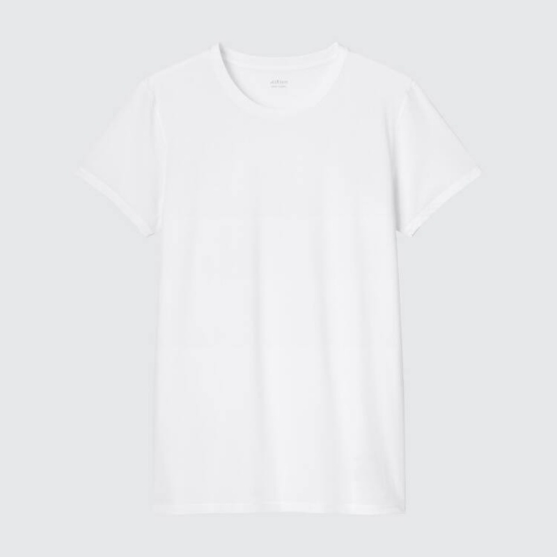 Men's Uniqlo Airism Dry-ex Mesh Crew Neck Short Sleeved T Shirts White | FKPI-67295