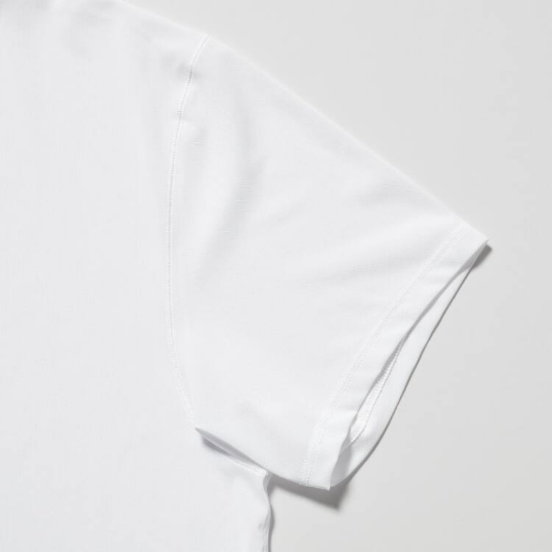 Men's Uniqlo Airism Dry-ex Mesh Crew Neck Short Sleeved T Shirts White | FKPI-67295