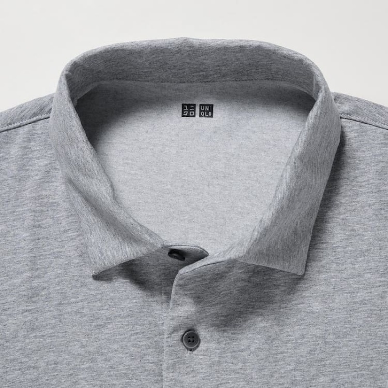 Men's Uniqlo Airism Long Sleeve Polo Shirts Grey | AFOK-36794