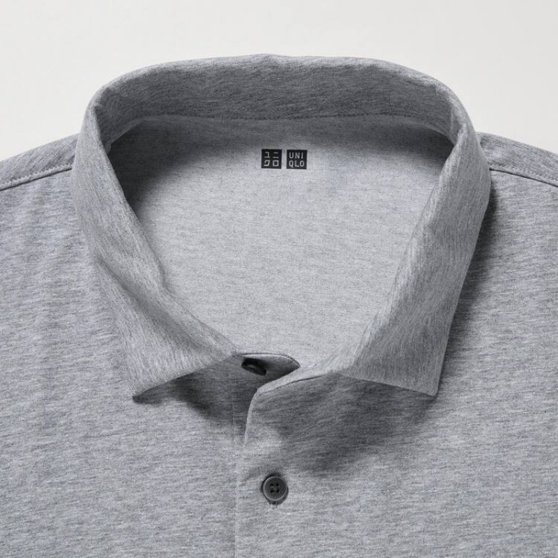 Men's Uniqlo Airism Long Sleeve Polo Shirts Grey | IXZG-85691