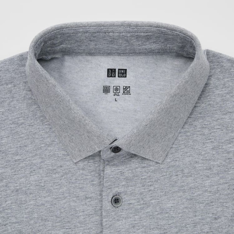 Men's Uniqlo Airism Long Sleeved Polo Shirts Grey | BKVA-15847