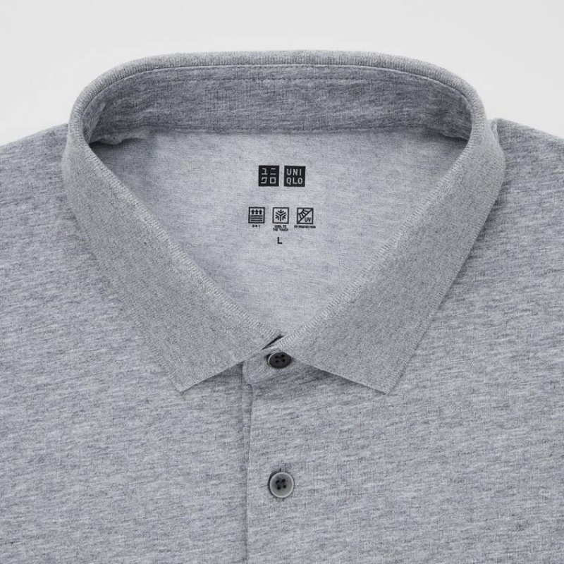 Men's Uniqlo Airism Long Sleeved Polo Shirts Grey | KZTB-82761