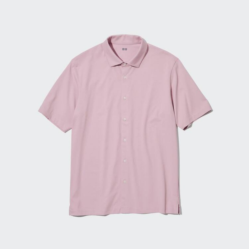 Men\'s Uniqlo Airism (Open Collar) Polo Shirts Pink | VCXK-98540