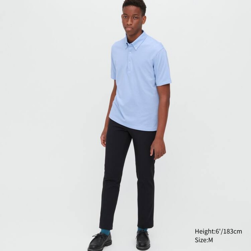 Men's Uniqlo Airism Piqué Polo Shirts Light Blue | JLTM-14392